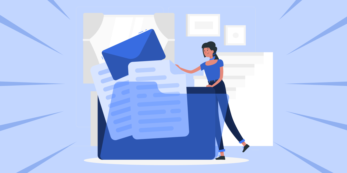 Illustration of a woman holding folders and documents.